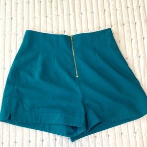 “Mustard Seed” Teal high waisted shorts with zipper